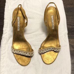 Oscar de la Renta beaded gold heels